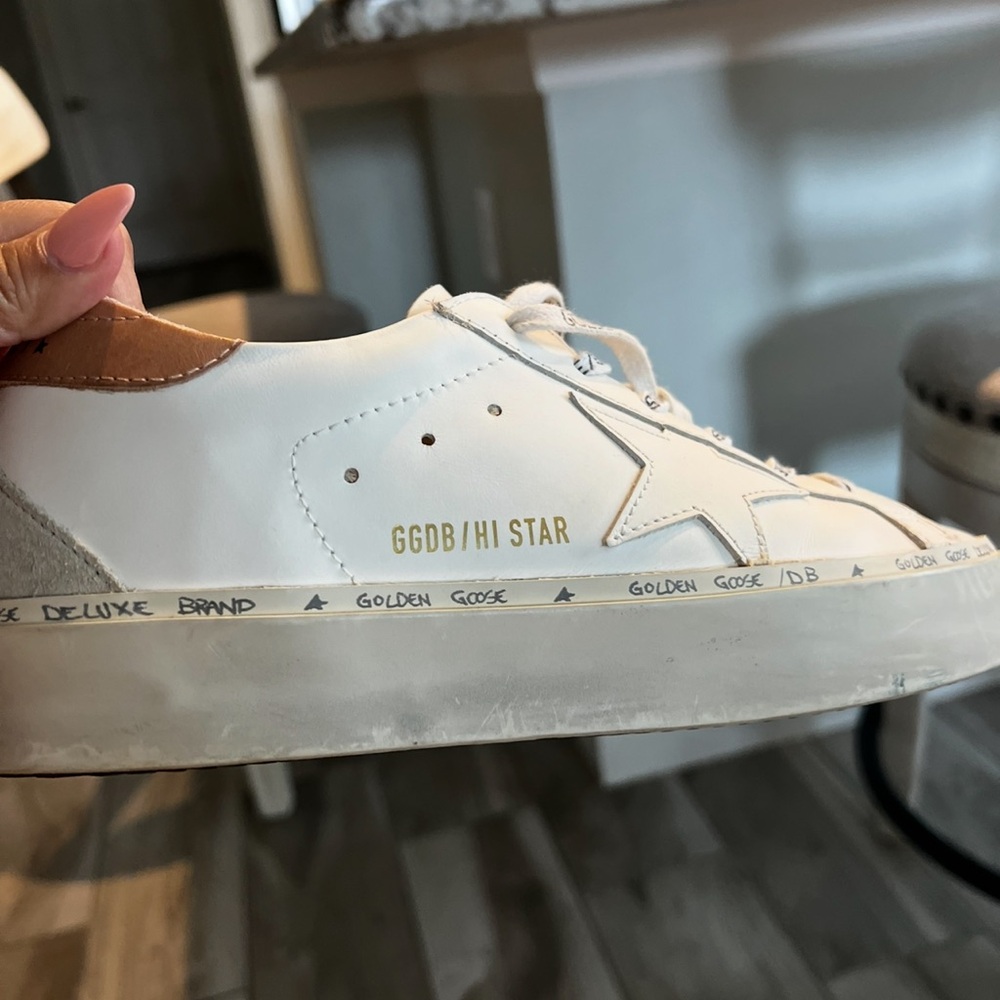 Golden Goose White and Brown Hi Star Sneakers